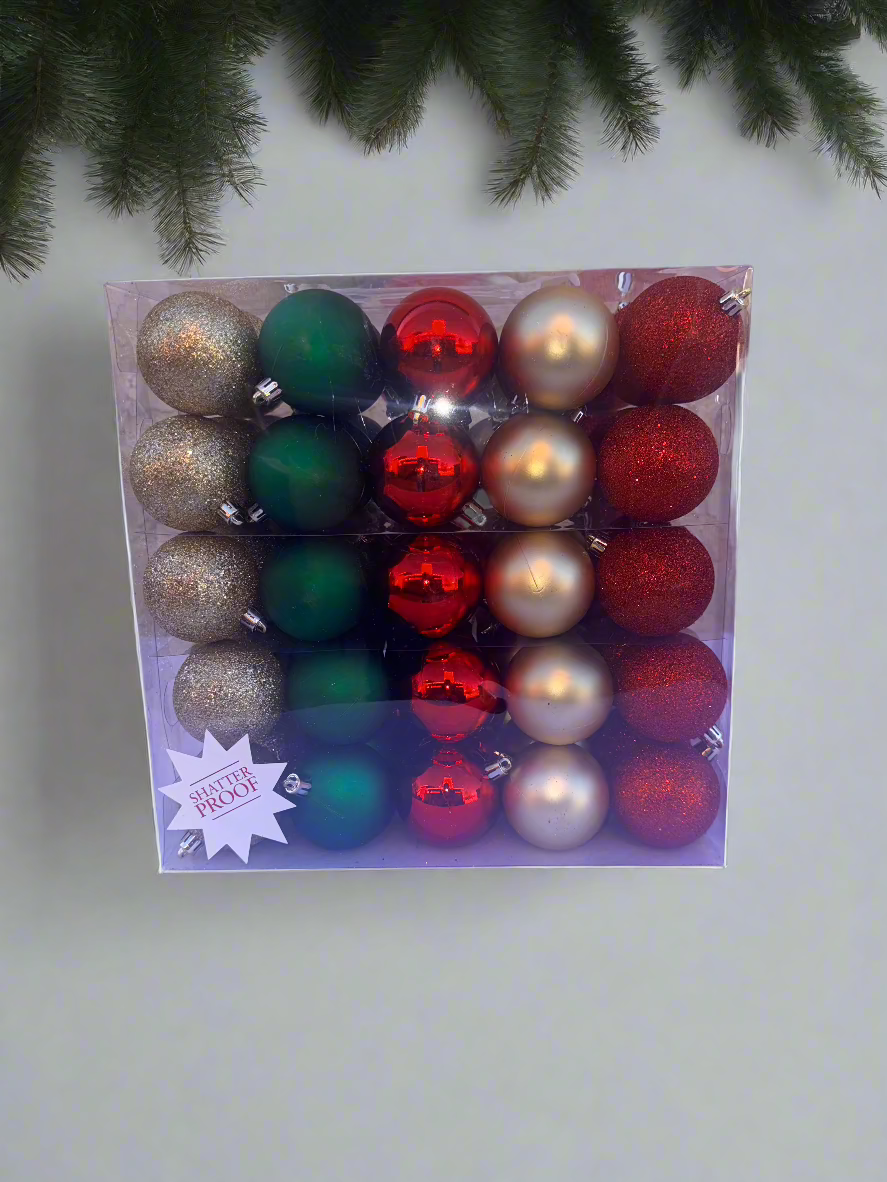 Festive Red, Green, and Gold Ornament set (50 Pieces)