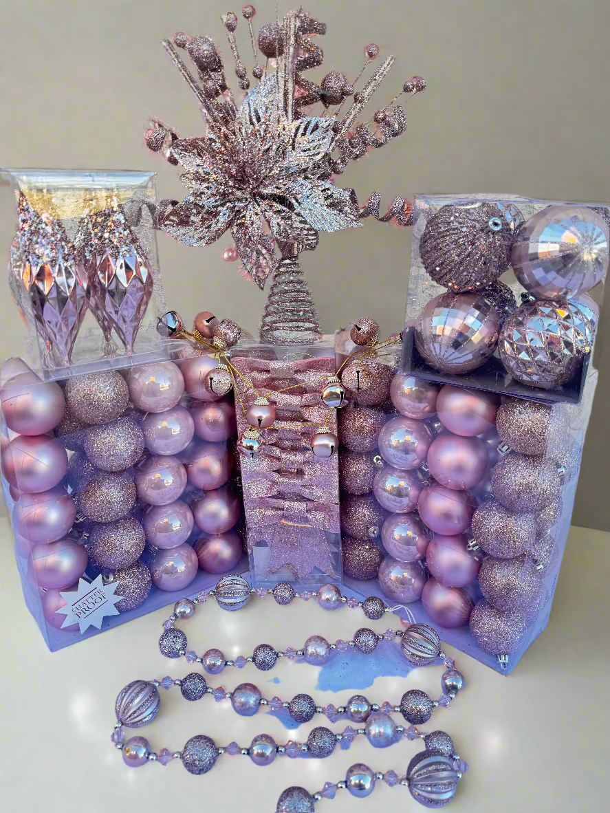 Blush Shimmer Ornament Set – Matte, Glossy, and Glitter Finish (50 Pieces)
