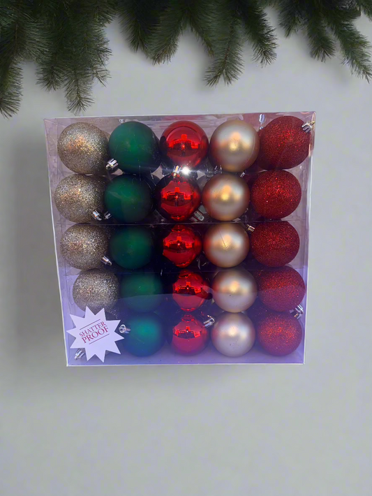 Festive Red, Green, and Gold Ornament set (50 Pieces)