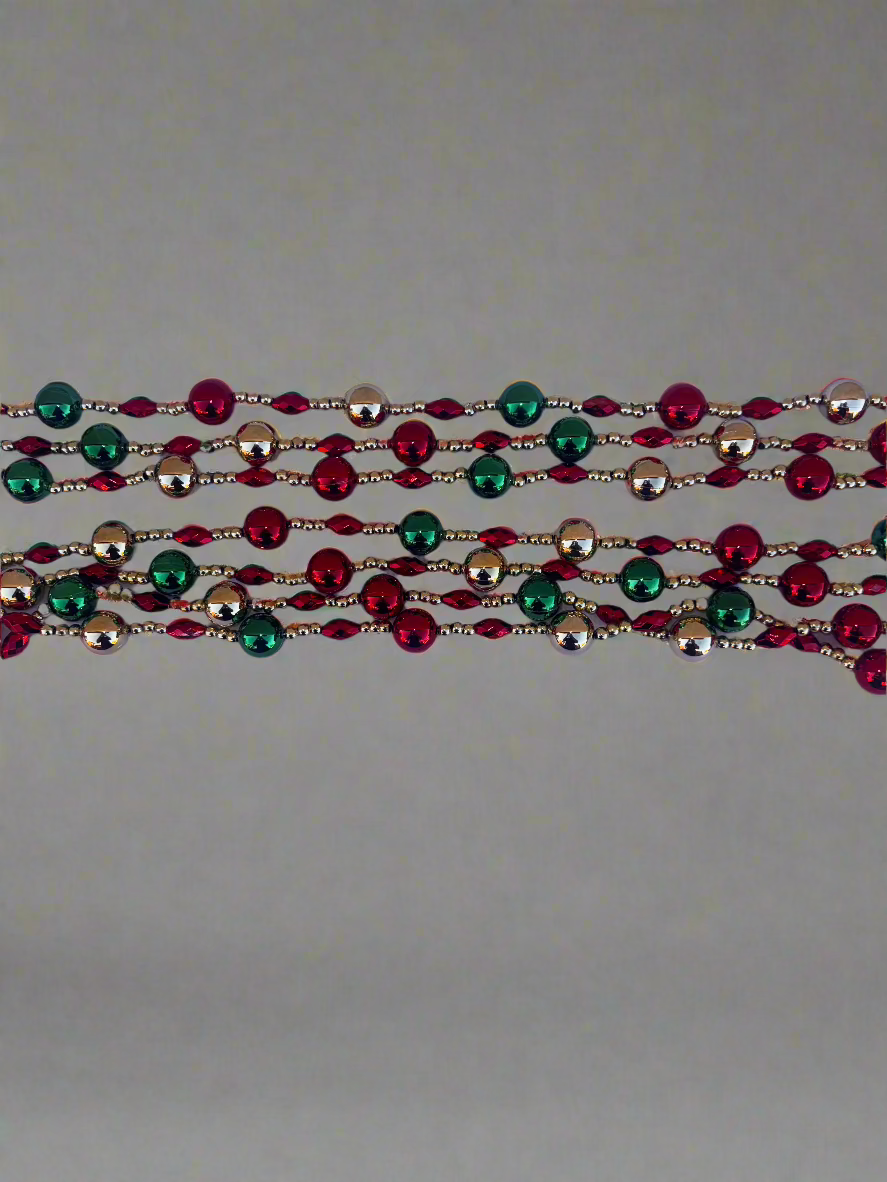 Festive Beaded Garland – Red, Green, and Gold Elegance (9ft)
