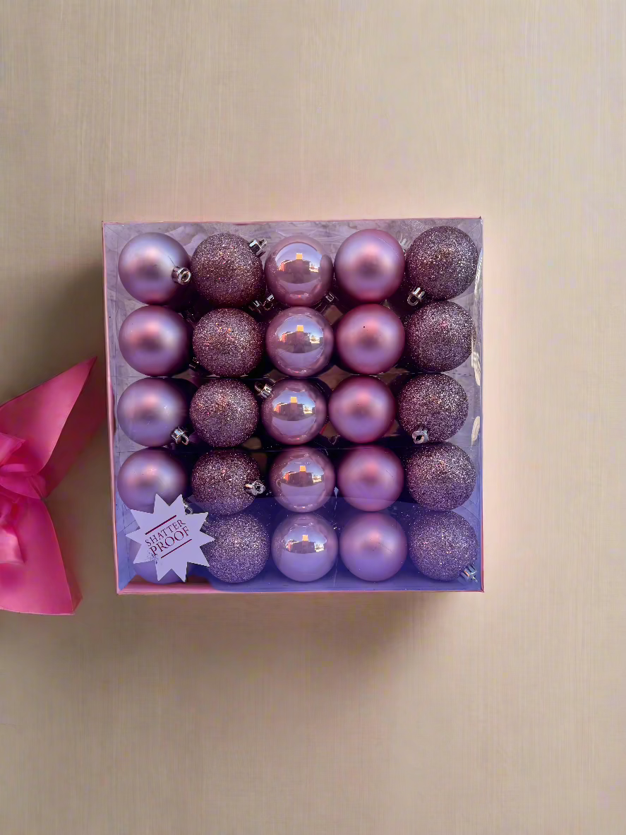 Blush Shimmer Ornament Set – Matte, Glossy, and Glitter Finish (50 Pieces)