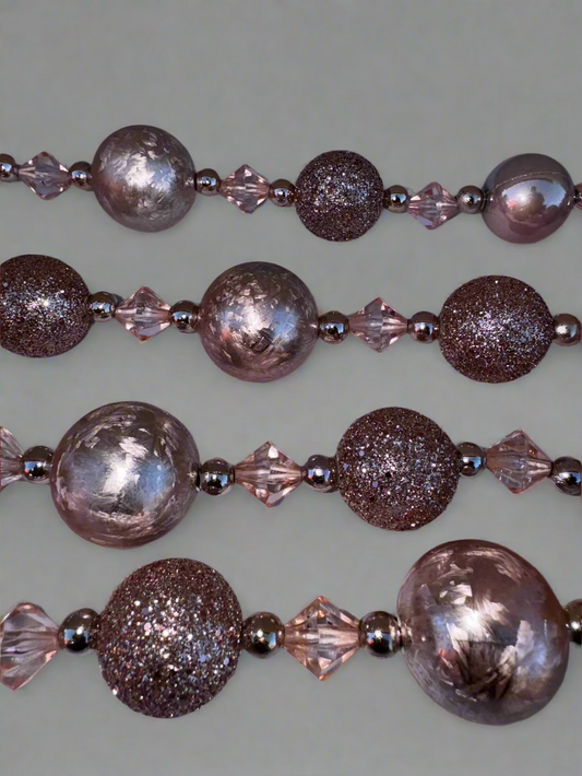 Blush Rose Beaded Garland – Glitter and Faceted Elegance 72"
