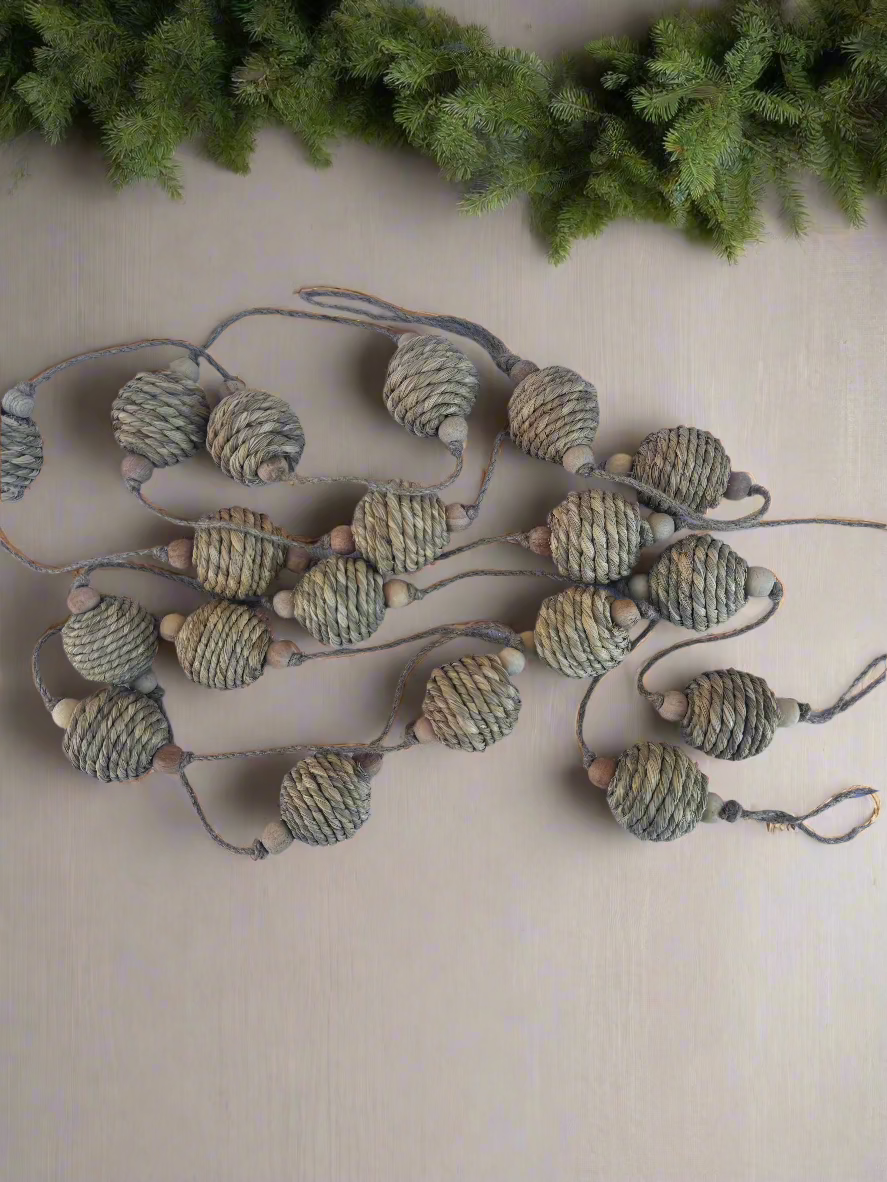 Rustic Rope and Bead Garland – Natural Charm 72"