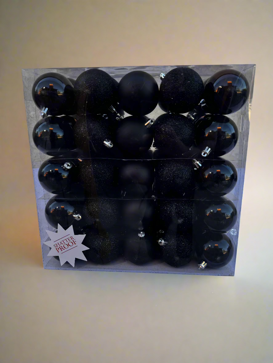 Black Elegance Shatterproof Ornament Set (50 Pieces)