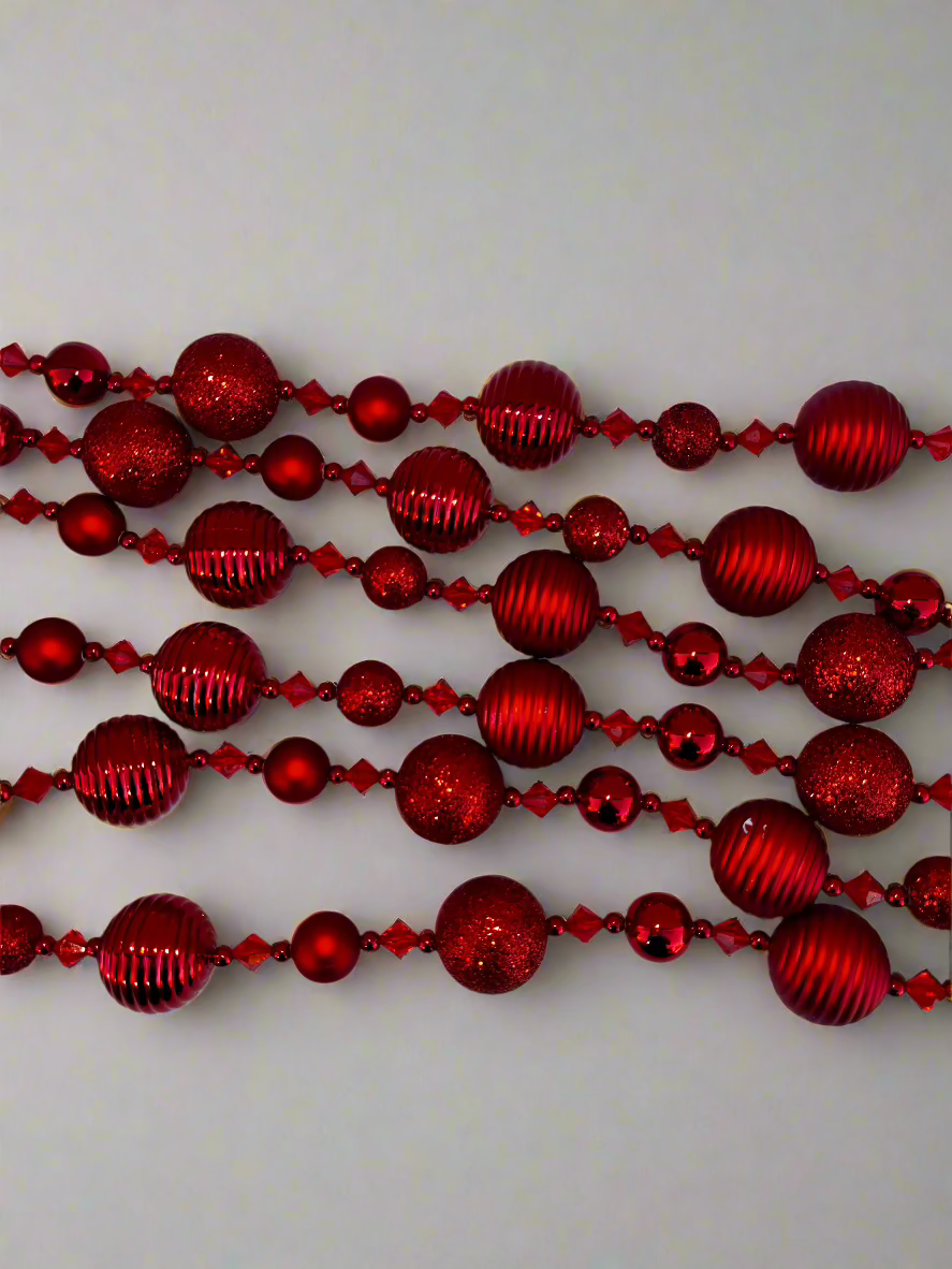 Radiant Red Beaded Holiday Garland 72"