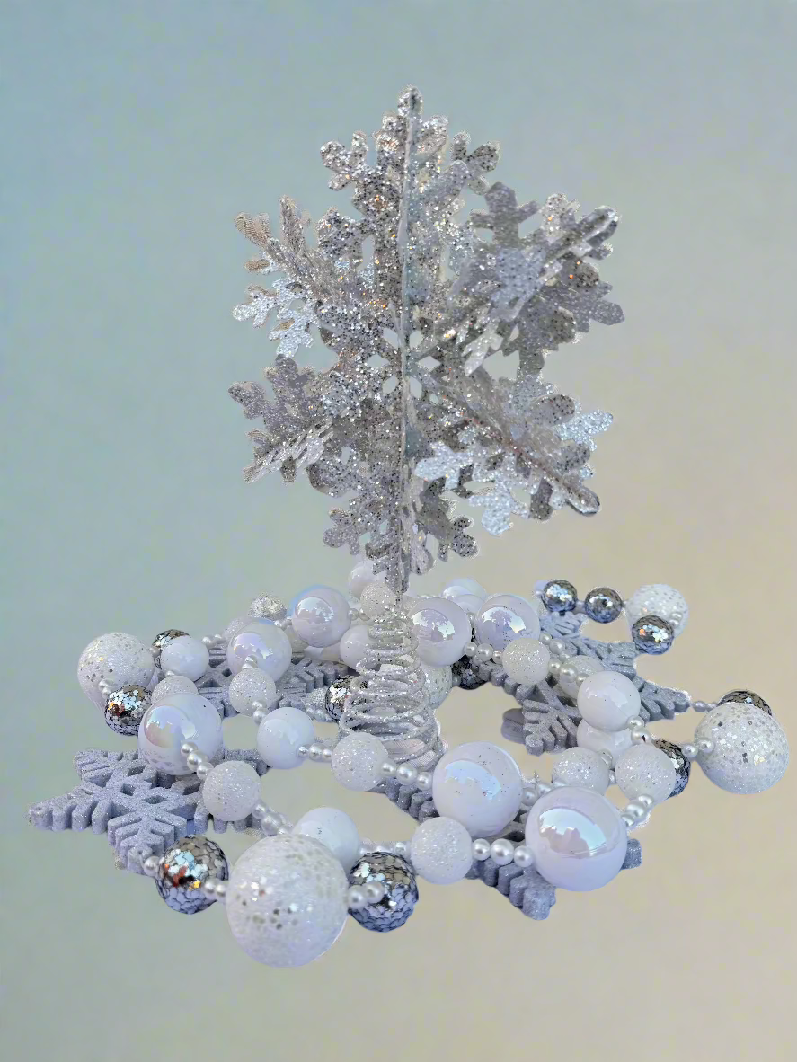 Glittering Silver Snowflake Tree Topper (8 x 2.5 x 13")