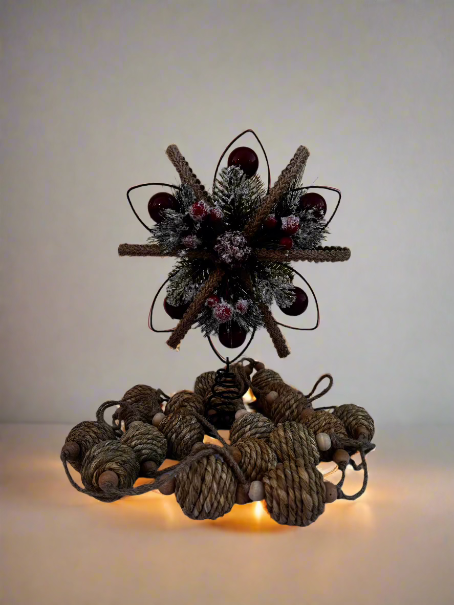Rustic Pinecone and Berry Tree Topper (8.85 x 3 x 12in)