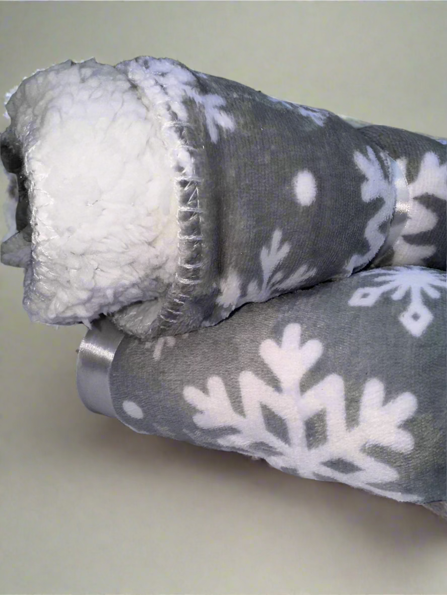 Grey Snowflake Sherpa Throw Blanket (60" x 50")