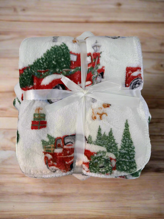 Festive White Truck Holiday Throw Blanket (60" x 50")