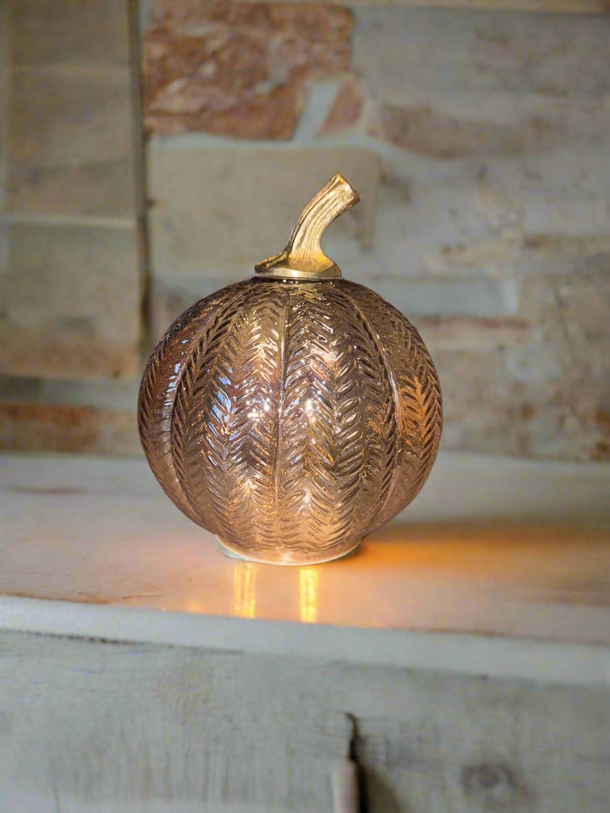 Amber Harvest Leaf Glass Pumpkin Lamp