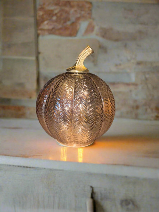 Amber Harvest Leaf Glass Pumpkin Lamp